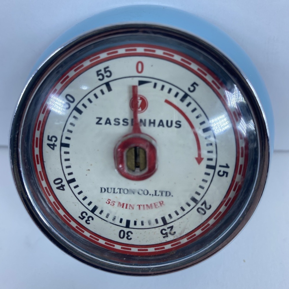 Kikkerland Blue Red Retro Magnetic Kitchen Timer 55 Minute Wind-Up Zassenhaus